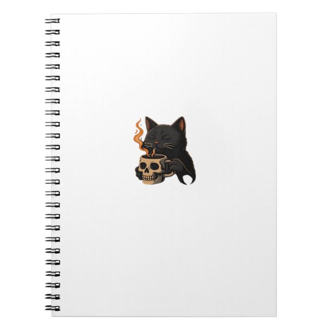 Dark Cat Coffee With Skull Mug Oversized T-Shirt Notebook (Front)