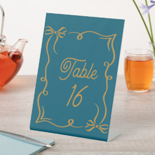 Dark Cayan Wedding Table Number Acrylic Pedestal Sign