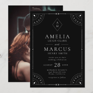 Dark Celestial Moon & Stars Wedding Invitation