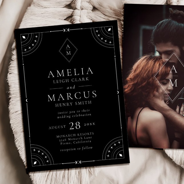 Dark Celestial Moon & Stars Wedding Invitation (Creator Uploaded)