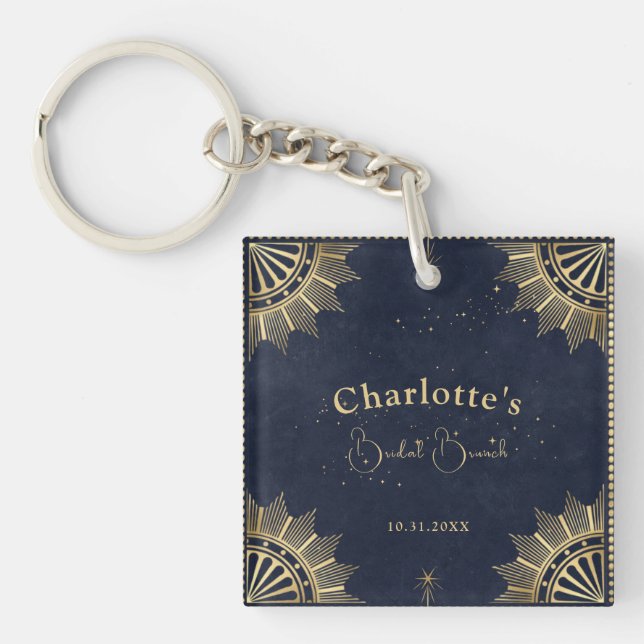 Dark Celestial Sun and Moon Bridal Brunch Shower Key Ring (Front)
