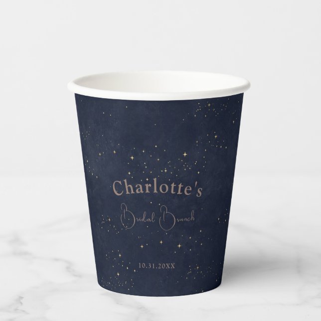 Dark Celestial Sun and Moon Bridal Brunch Shower Paper Cups (Front)