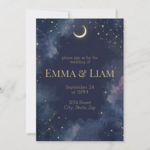 Dark Celestial Wedding Invitation   Crescent Moon