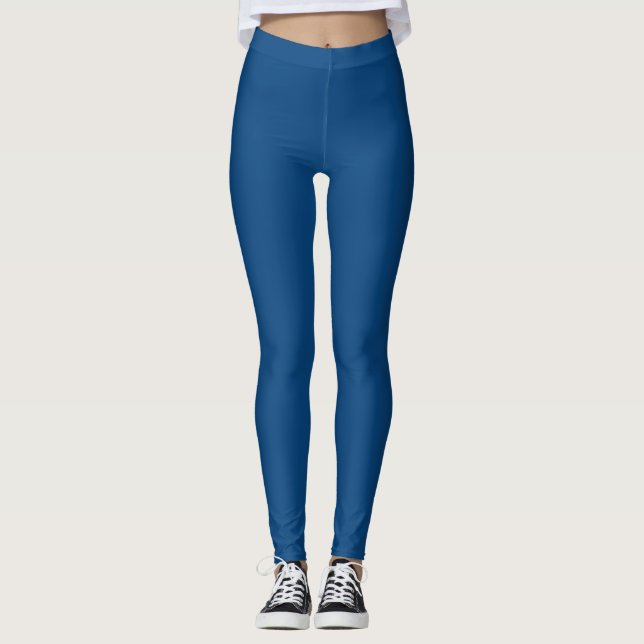 Dark Cerulean Colour Solid Plain Leggings (Front)