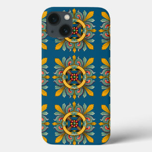 Dark Cerulean Victorian Tile Design iPhone 13 Case