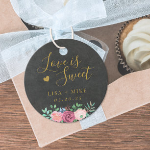 Dark Chalk and Floral Love is Sweet Wedding Favour Tags