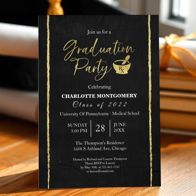 Dark Chalkboard Pharmacy School Graduation Party Invitation (Creator Uploaded)