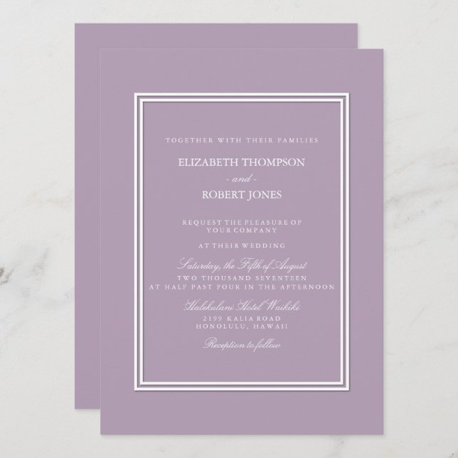 Dark Chalky Pastel Purple Wedding Invitation Set (Front/Back)