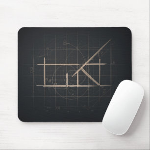 Dark Charcoal Geometric Architectural Line Art Mouse Pad