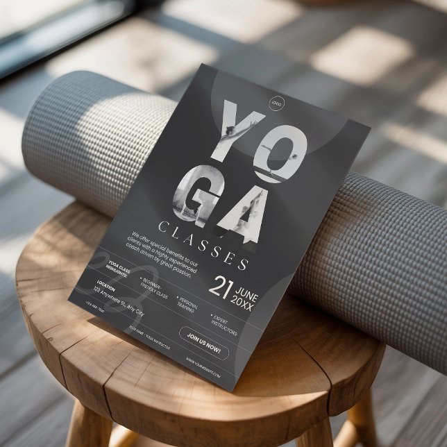 Dark Charcoal Grey Bold Modern Yoga Studio Classes Flyer (Creator Uploaded)