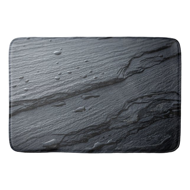 Dark Charcoal Slate Stone Texture Bath Mat (Front)
