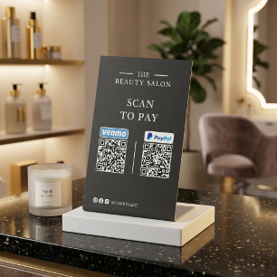 Dark Charcoal Venmo and PayPal QR Code Scan to Pay Pedestal Sign