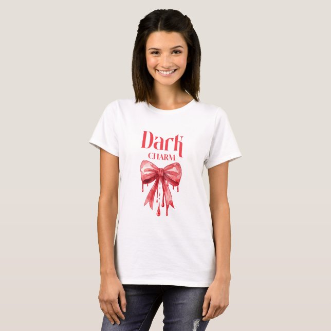 Dark Charm Coquette Gothic Bow T-Shirt (Front Full)