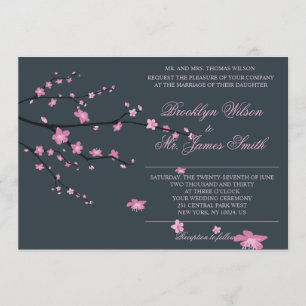 Dark Cherry Blossom Wedding Invitation