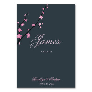 Dark Cherry Blossom Wedding Table Place Cards