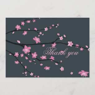 Dark Cherry Blossom Wedding Thank You Cards