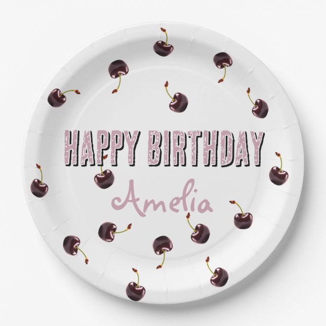 Dark Cherry Personalised Party Paper Plate (Front)