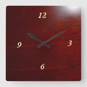 Dark cherry wood look square wall clock
