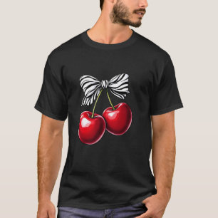 Dark Cherry Zebra Ribbon Bow Coquette Aesthetic Ch T-Shirt