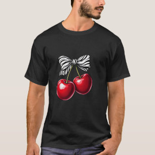 Dark Cherry Zebra Ribbon Bow Coquette Aesthetic Ch T-Shirt