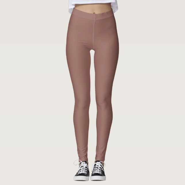 Dark Chestnut Colour Solid Plain Leggings (Front)