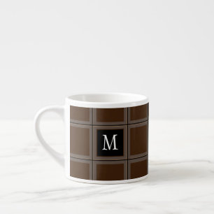 Dark Chocolate Brown Custom Single Initial Striped Espresso Cup