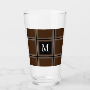 Dark Chocolate Brown Custom Single Initial Striped Glass