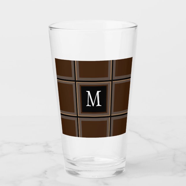 Dark Chocolate Brown Custom Single Initial Striped Glass (Front)