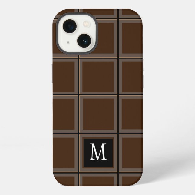 Dark Chocolate Brown Custom Single Initial Striped iPhone Case (Back)