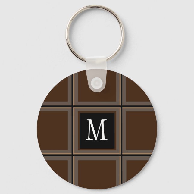 Dark Chocolate Brown Custom Single Initial Striped Key Ring (Front)