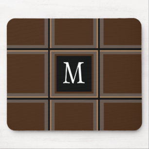 Dark Chocolate Brown Custom Single Initial Striped Mouse Pad