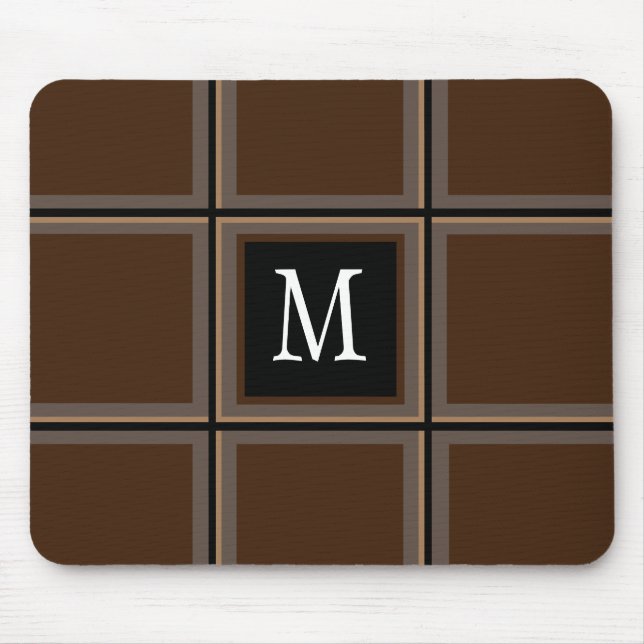 Dark Chocolate Brown Custom Single Initial Striped Mouse Pad (Front)