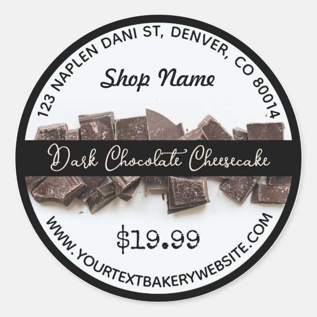 Dark Chocolate Cheesecake Bakery Round Sticker (Front)