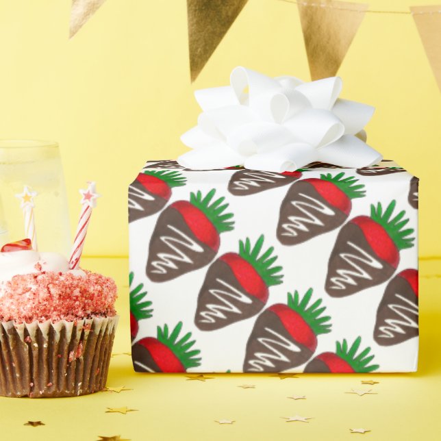 Dark Chocolate Dipped Strawberries Valentine's Day Wrapping Paper (Birthday Party)