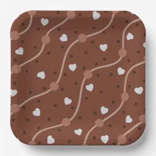 Dark Chocolate Heart Speckled Pattern Paper Plate