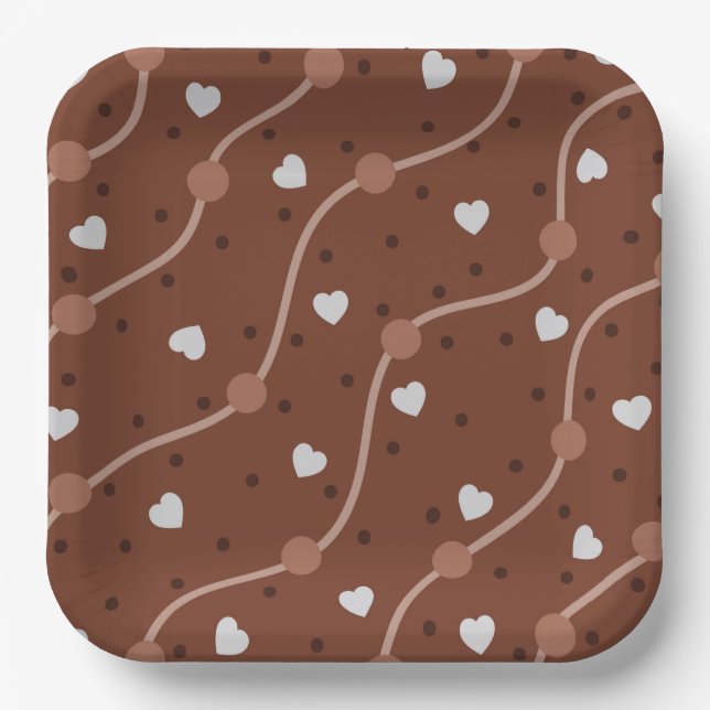 Dark Chocolate Heart Speckled Pattern Paper Plate (Front)