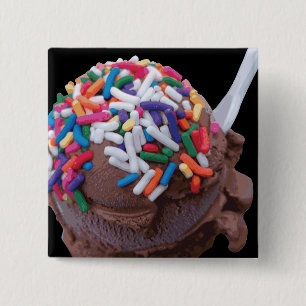 Dark Chocolate Ice Cream with Rainbow Sprinkles 15 Cm Square Badge