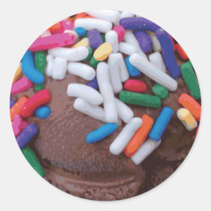 Dark Chocolate Ice Cream with Rainbow Sprinkles Classic Round Sticker