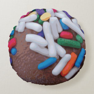 Dark Chocolate Ice Cream with Rainbow Sprinkles Round Cushion
