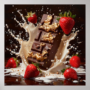 🍓 Dark Chocolate Strawberry Kitchen Wall Gift Poster