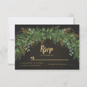 Dark Christmas Greenery Arch Wedding RSVP Card