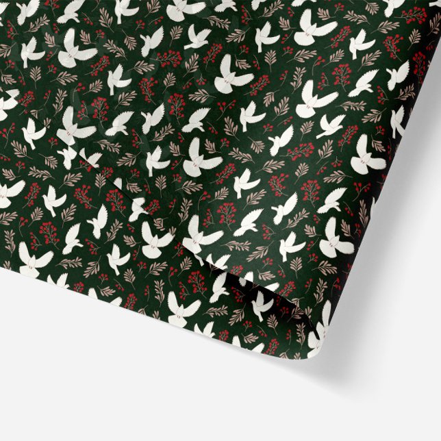 Dark Christmas Peace Doves and Red Mistletoe Tissue Paper (dark background with religious peace doves and mistletoe illustrations. Wrapping tissue paper)