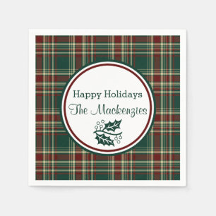 Dark Christmas Plaid Pattern Custom Napkin