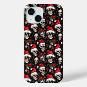 Dark Christmas Skull Santa Pattern Gothic Holiday iPhone 15 Case