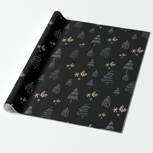 Dark Christmas Tress Wrapping Paper (Unrolled)