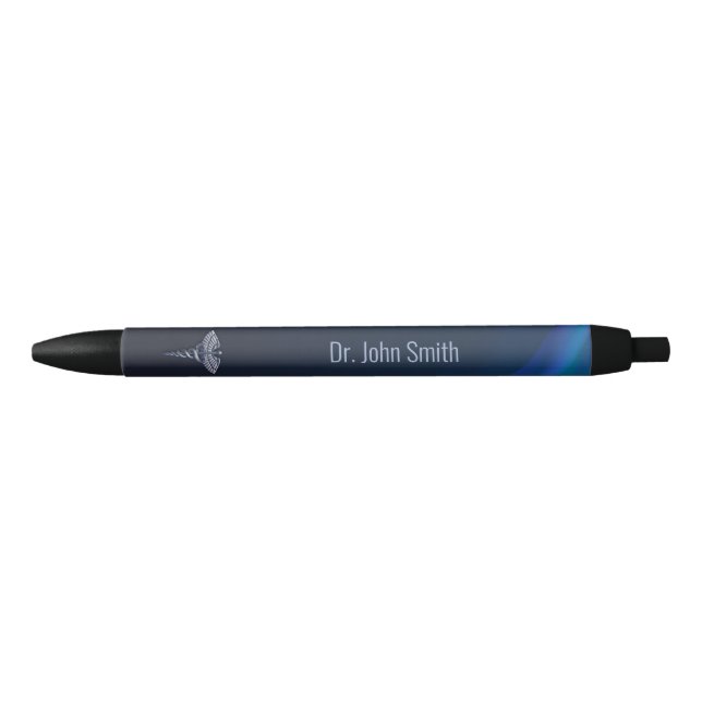 Dark Chrome Holographic 3D Medical Caduceus Black Ink Pen (Front)