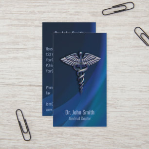 Dark Chrome Holographic 3D Medical Caduceus Business Card