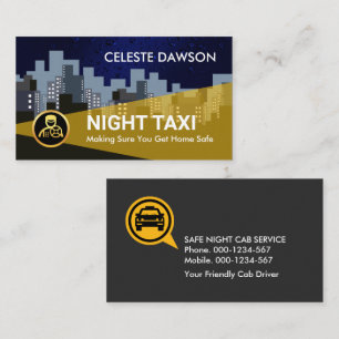 Dark City Silhouette Night Taxi Business Card