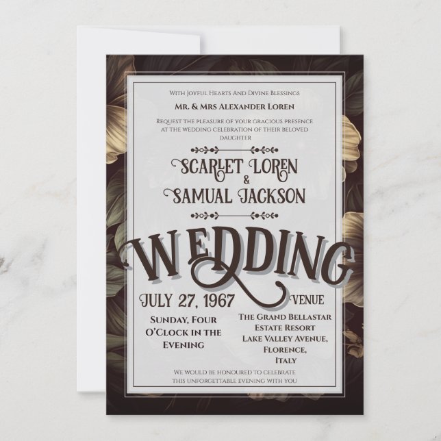 Dark Classic Retro Elegant Luxury Wedding Invitation (Front)