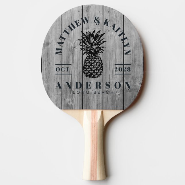 Dark Clean Grey Tropical Pineapple Wedding Crest Ping Pong Paddle (Back)